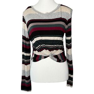|EUC| GAZE Striped Long Sleeve Knotted Crop Top